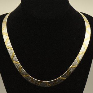 Milor - Vintage Sterling Silver Gold Tone Zigzag Italian Herringbone Link Chain